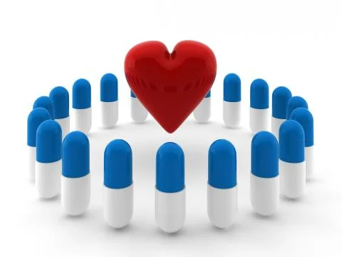 3d render of red heart inside circle of pills Stock Illustration