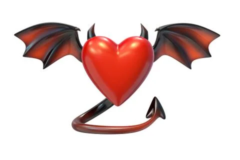 3D render of Red Heart shape with devil wings isolated on white background Stock Illustration