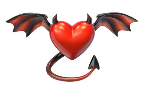 3D render of Red Heart shape with devil wings isolated on white background Stock Illustration