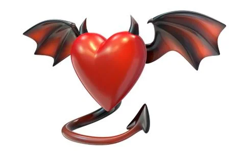 3D render of Red Heart shape with devil wings isolated on white background Stock Illustration
