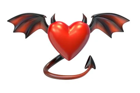 3D render of Red Heart shape with devil wings isolated on white background Stock Illustration