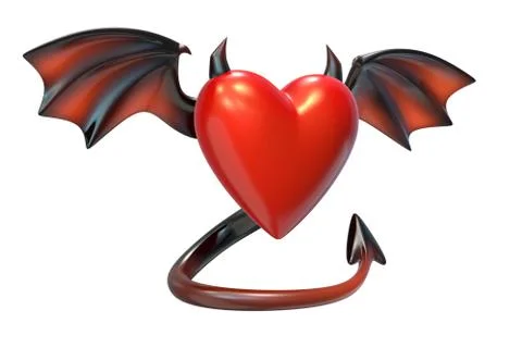 3D render of Red Heart shape with devil wings isolated on white background Stock Illustration