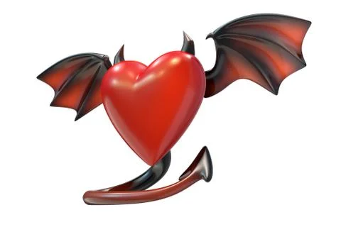 3D render of Red Heart shape with devil wings isolated on white background Stock Illustration