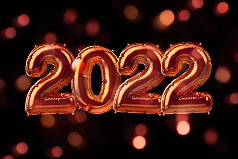 3D Render of red inflatable foil balloons set with bokeh lights Stock Illustration