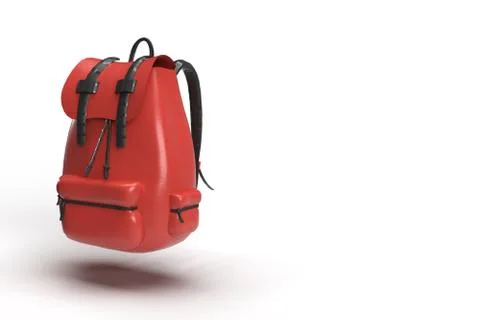 3d render of a red leather bagpack floating in air in a solid white gradient Stock Illustration