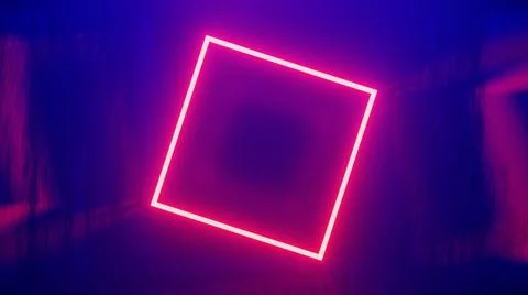 3D render. Red neon square abstract futuristic hi-tech background Stock Photos