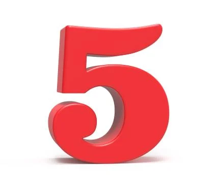 3D render red number 5 Illustrazione stock