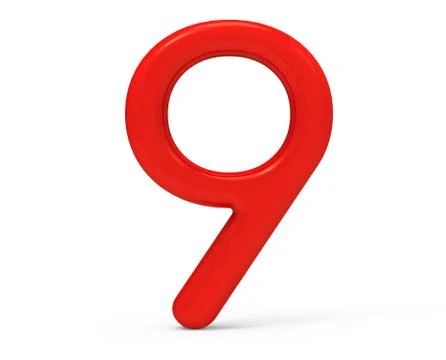 3D render red number 9 Illustrazione stock