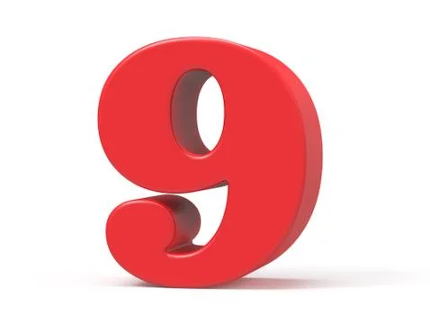 3D render red number 9 Illustrazione stock
