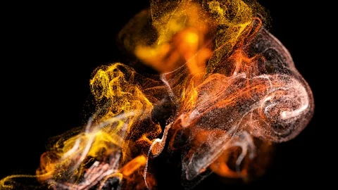 3d render red orange yellow luminous particles in a fluid stream in slow motion Video stock 116020758