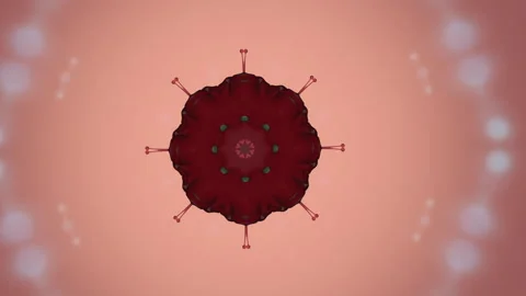 3d render red pandemic virus cell floating over light pink background. Stock Footage 130961233