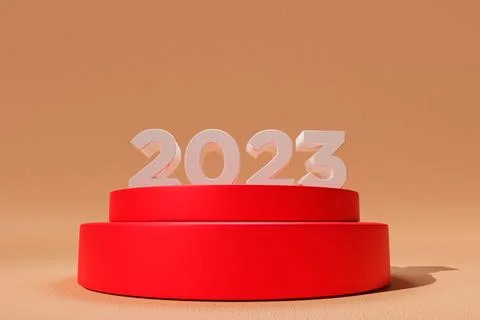 3D render of a red platform with the numbers 2023 for the new year Stock Illustration