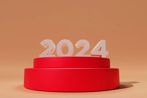 3D render of a red platform with the numbers 2024 for the new year Stock Illustration