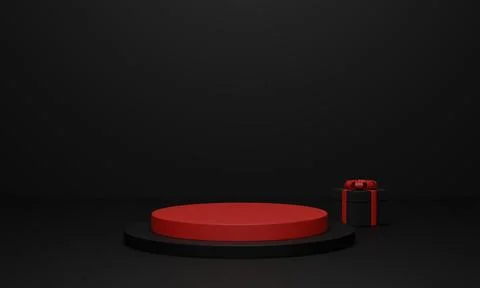 3d render. Red podium and black gift box. Minimal product background for Chri Stock Illustration