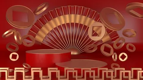 3D render Red podium for chinese new year 2022 Stock Illustration