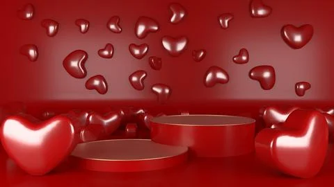 3D Render Red podium for Valentine day 2022 Stock Illustration