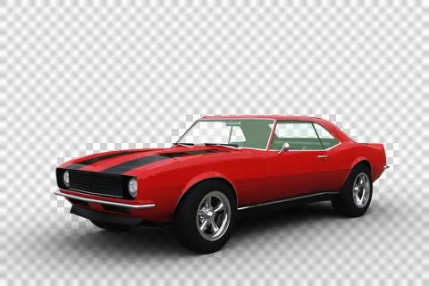 3D render of a red retro American muscle car isolated on transparent backgrou Stock Illustration