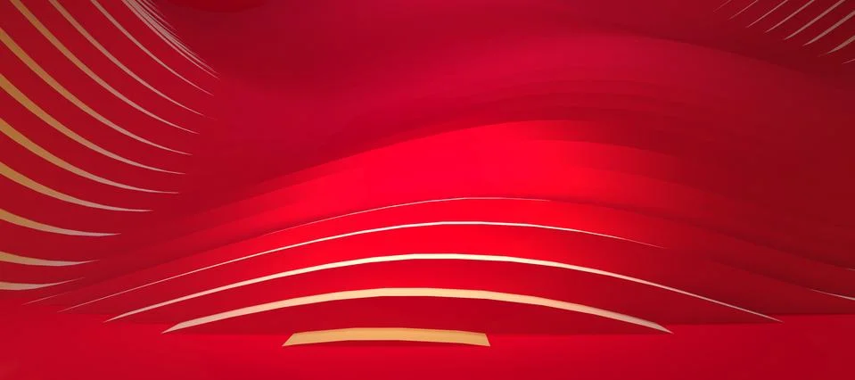 3D Render, red scenery whit spotlight and waves. Stock Illustration