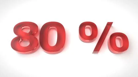 3D render red text 80 percent off on white background Stock Illustration