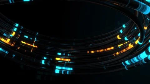 3d render of reflective cables with glow segments. Data transferring. Informa Stock Illustration