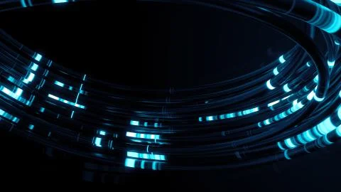 3d render of reflective cables with glow segments. Data transferring. Informa Stock Illustration