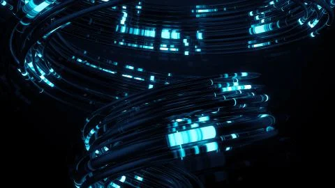 3d render of reflective cables with glow segments. Data transferring. Informa Stock Illustration