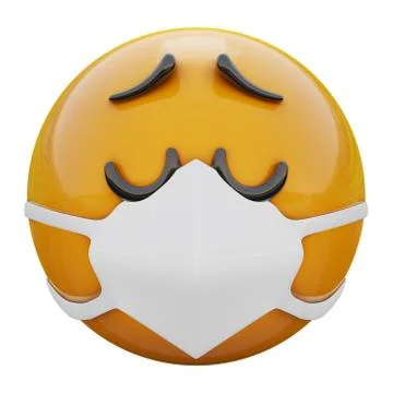 3D render of resigned yellow emojiface in medical mask protecting from Covid19 Stock Illustration