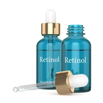 3d render of retinol bottles with dropper over white Stock Illustration