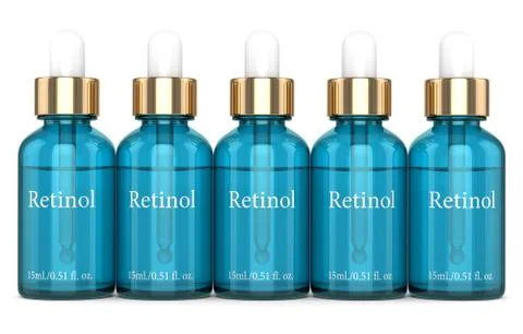 3d render of retinol bottles with dropper over white Stock Illustration