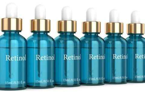 3d render of retinol bottles with dropper over white Stock Illustration