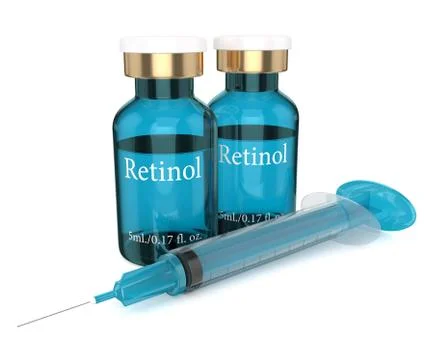 3d render of retinol vials and syringe Illustrazione stock
