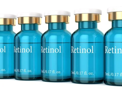 3d render of retinol vials in row Stock Illustration