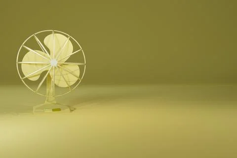3d render of retro table fan with yellow background Illustrazione stock