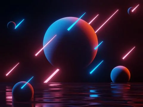 3d render of RGB neon light on darkness background. Abstract Laser lines sh.. Illustrazione stock