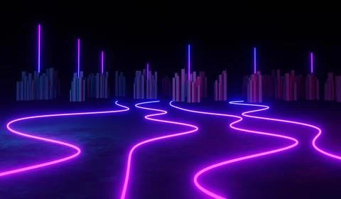 3d render of RGB neon light on darkness background. Abstract Laser lines sh.. Illustrazione stock
