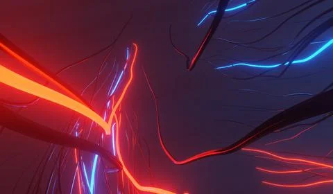 3d render of RGB neon light on darkness background. Abstract Laser lines sh.. Illustrazione stock