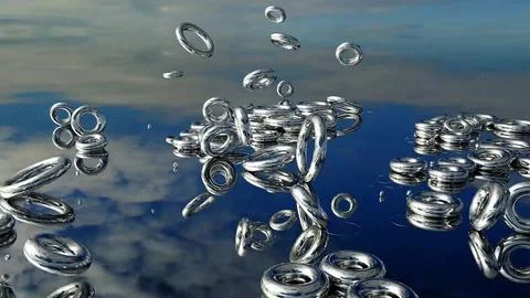 3D Render Rings Turning in the Skies Fun Background Stock Illustration