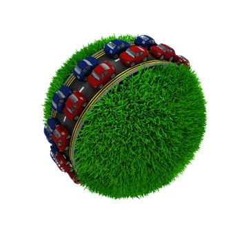 3D Render of Road around a grassy globe Illustrazione stock