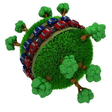 3D Render of Road around a grassy globe Stockillustratie