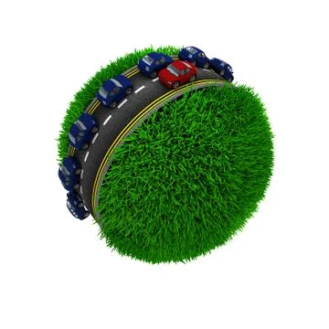 3D Render of Road around a grassy globe 스톡 일러스트