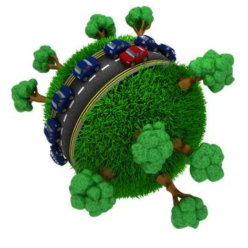 3D Render of Road around a grassy globe Stock Illustration