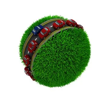 3D Render of Road around a grassy globe Stockillustratie