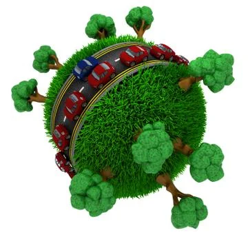 3D Render of Road around a grassy globe Stock Illustration