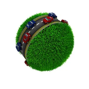 3D Render of Road around a grassy globe 库存插图