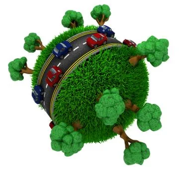 3D Render of Road around a grassy globe 스톡 일러스트