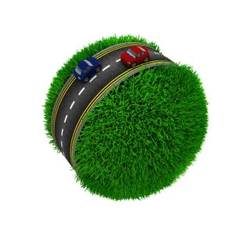 3D Render of Road around a grassy globe Illustrazione stock