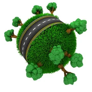3D Render of Road around a grassy globe Illustrazione stock