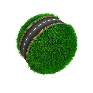 3D Render of Road around a grassy globe 库存插图