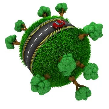 3D Render of Road around a grassy globe Illustrazione stock