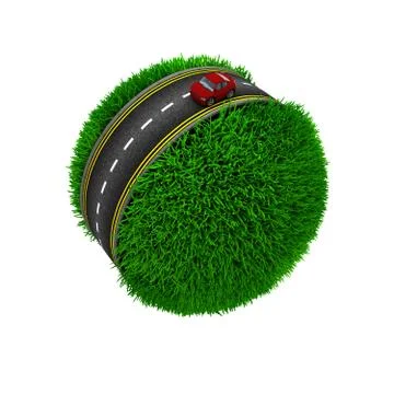 3D Render of Road around a grassy globe Illustrazione stock